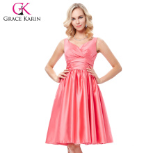 Grace Karin Sexy Sleeveless V-Neck Satin Watermelon Color Prom Party Dress Short Homecoming Dress Under 100 GK000126-1